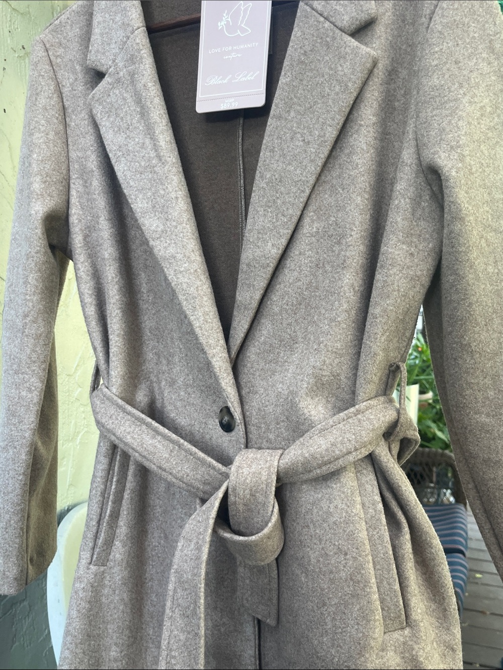 Love For Humanity NWT Black Label Wool-Like Midi Trench Coat Mauve M 22” p2p - Picture 17 of 17